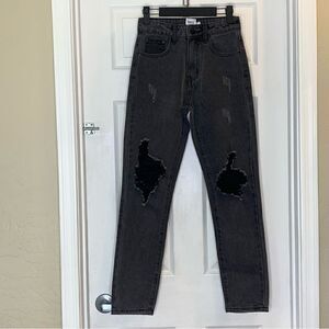 Princess Polly Distressed Busted Knees Black Jeans Size 0